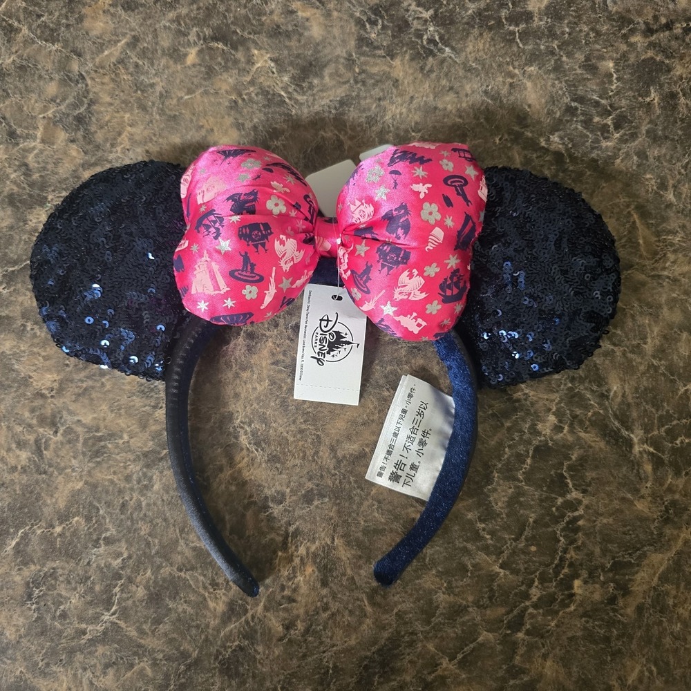 NWT Disney Minnie Mouse 2019 Blue Sequin Pink Bow Rides Ears